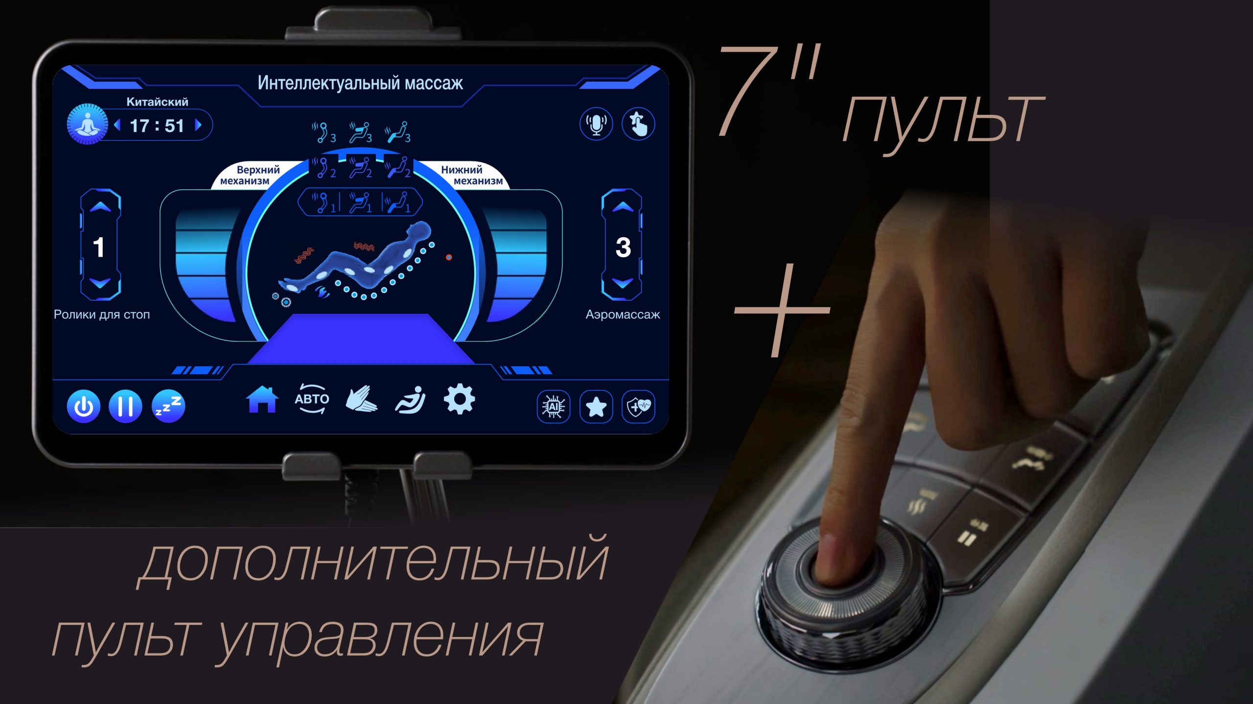 Сенсорный <span>7-ми дюймовый пульт</span> и дополнительная <span>панель управления</span>